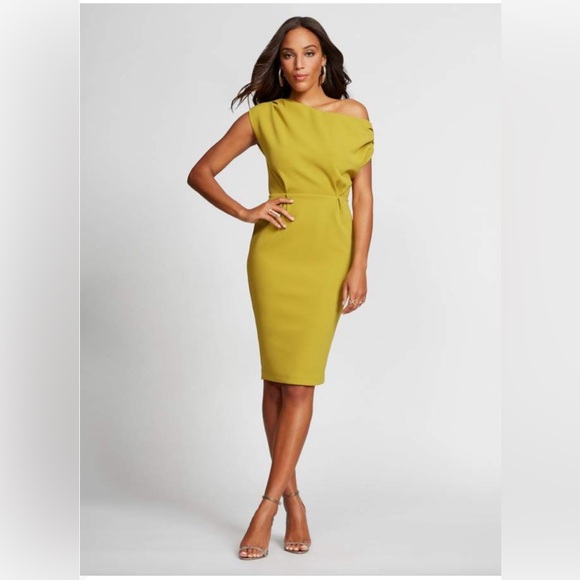 New York & Company Dresses & Skirts - New York and Co One-Shoulder Ponte Sheath Dress - Gabrielle Union Collection